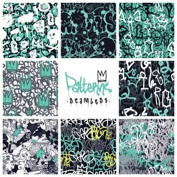 Graffiti seamless patterns set 스톡 일러스트