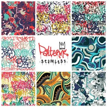 Graffiti seamless patterns set Stock Illustration