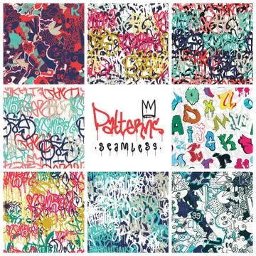 Graffiti seamless patterns set Stock Illustration