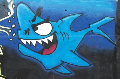 Graffiti of a shark Stock Photos