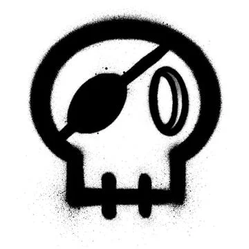 Graffiti skull with an eye patch sprayed in black over white Ilustración de archivo