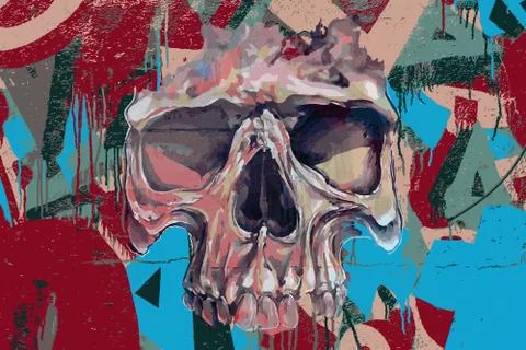 Graffiti skull on fire Stock Illustration