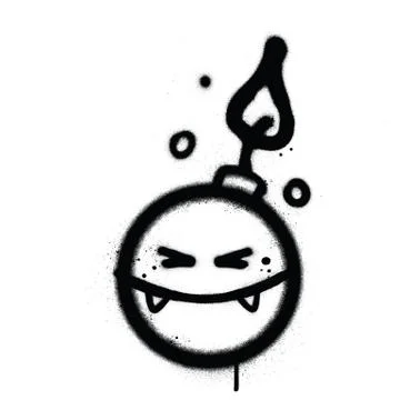 Graffiti smiling bomb character sprayed in black over white Stock Illustration