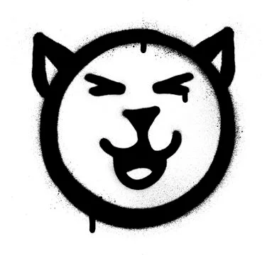 Graffiti smiling cat icon sprayed in black over white Stock Illustration