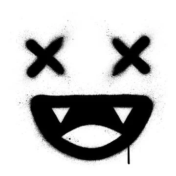 Graffiti smiling crazy icon sprayed in black over white Illustrazione stock