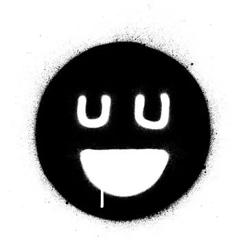 Graffiti smiling happy icon sprayed in black over white Stock Illustration