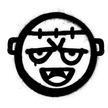 Graffiti smiling monster icon sprayed in black over white Stock Illustration