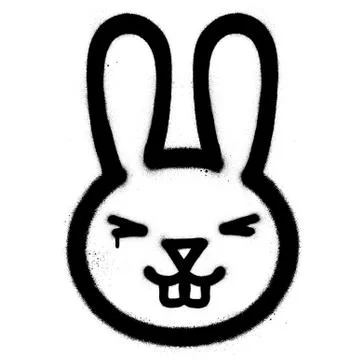 Graffiti smiling rabbit sprayed in black over white Stock Illustration