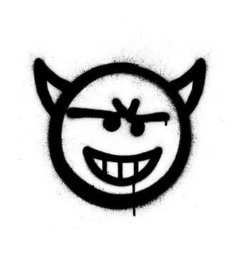 Graffiti sneaky devil icon sprayed in black over white Stock Illustration