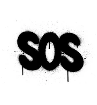 Graffiti SOS abbreviation sprayed in black over white Illustrazione stock