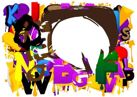 Graffiti speech bubble on colorful background. White abstract modern Messag.. Stock Illustration