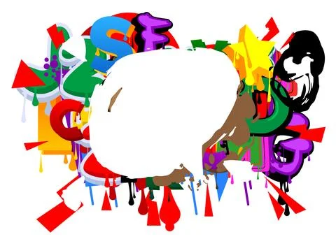 Graffiti speech bubble on colorful background. White abstract modern Messag.. Stock Illustration