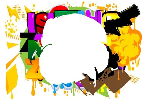 Graffiti speech bubble on colorful background. White abstract modern Messag.. Stock Illustration