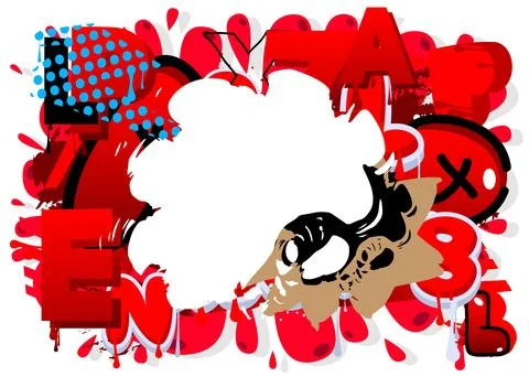 Graffiti speech bubble on colorful background. White abstract modern Messag.. Stock Illustration