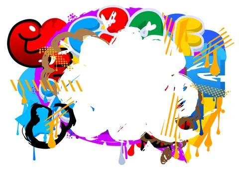 Graffiti speech bubble on colorful background. White abstract modern Messag.. Иллюстрация
