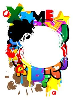 Graffiti speech bubble on colorful background. White abstract modern Messag.. Stock Illustration