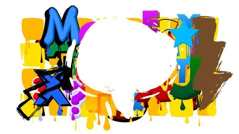 Graffiti speech bubble on colorful background. White abstract modern Messag.. Stock Illustration