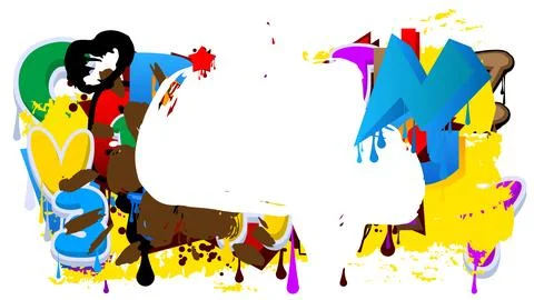 Graffiti speech bubble on colorful background. White abstract modern Messag.. Stock Illustration