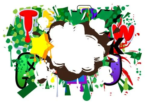 Graffiti speech bubble on colorful background. White abstract modern Messag.. Stock Illustration