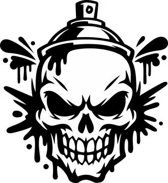 Graffiti spray can skull head graphic design illustration artwork black and.. Stock-Illustration