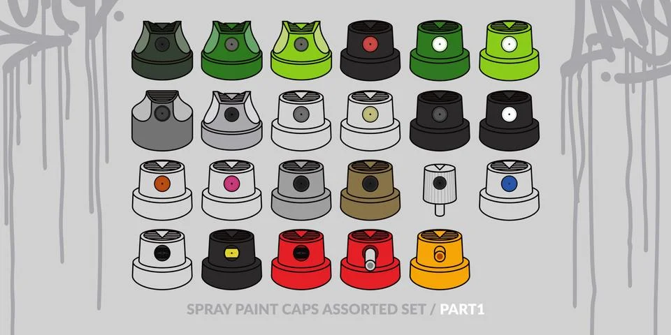 Graffiti Spray Caps Assorted Set. Isolated Vector Illustration Stock Illustration