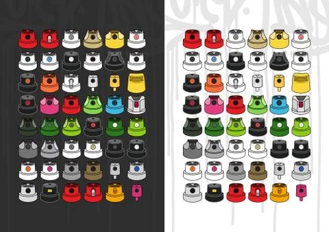 Graffiti Spray Caps Assorted Set. Isolated Vector Illustration. Stock Illustration