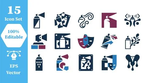 Graffiti spray paint can icon collection set with graffiti creative spraycan Stock Illustration