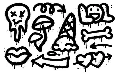 Graffiti spray paint grunge elements set. Collection of street art style icons Stock Illustration