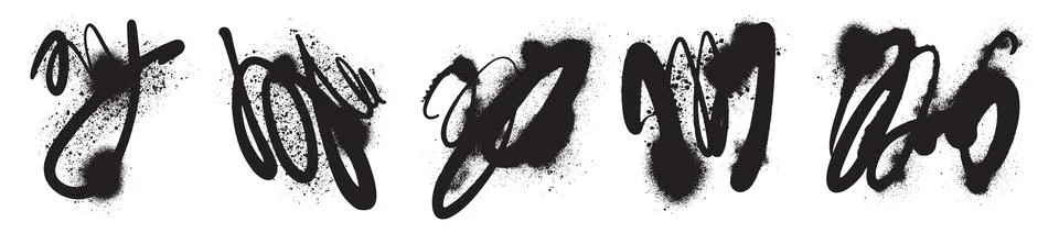 Graffiti spray stain scribble set, hand drawn airy tag sign vintage messy Stock Illustration