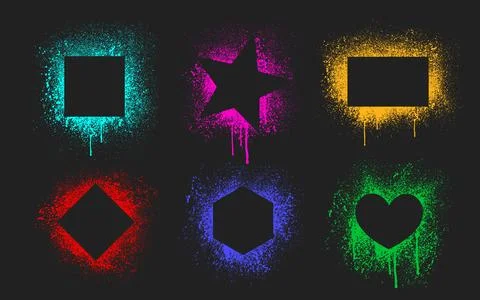 Graffiti spray text box set isolated on black Stock Illustration