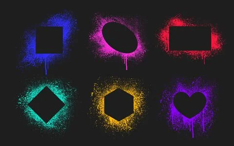 Graffiti spray text box set isolated on black 库存插图