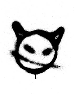 Graffiti sprayed devil emoticon in black on white Stock Illustration
