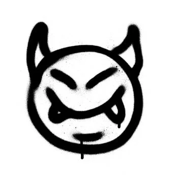Graffiti sprayed devil emoticon in black on white Stock Illustration