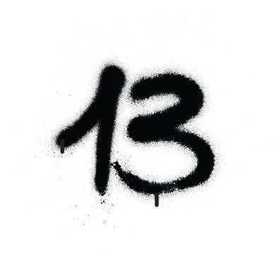 Graffiti sprayed number 13 thirteen in black over white Stock Illustration