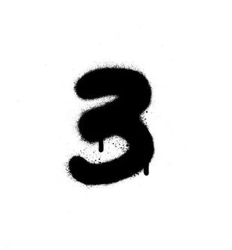 Graffiti sprayed number 3 three in black on white Illustrazione stock