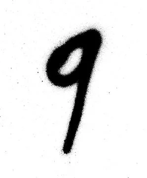 Graffiti sprayed number 9 nine in black on white Stock Illustration