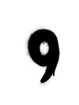 Graffiti sprayed number 9 nine in black on white Stock Illustration