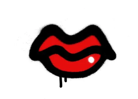 Graffiti sprayed red lips with gloss over white Stock Illustration
