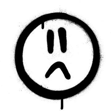 Graffiti sprayed sad face icon in black over white Stock Illustration