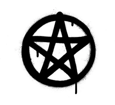Graffiti sprayed satan pentagram in black over white Stock Illustration