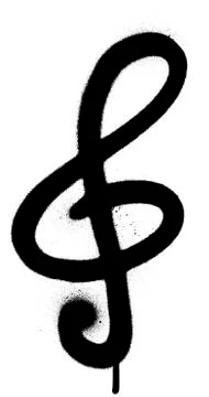 Graffiti sprayed treble clef in black over white Stock Illustration
