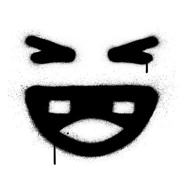 Graffiti square laughing icon sprayed in black over white Stock Illustration