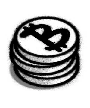 Graffiti stacked bitcoin sprayed in black over white Illustrazione stock