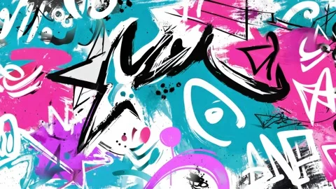 Graffiti Star Background With Black Brush Strokes on Cyan and Pink Video stock 315504656