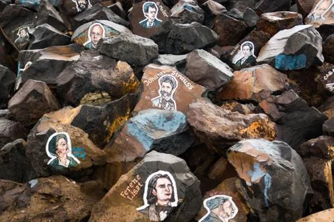 Graffiti on a stones of a break.. Stock Photos