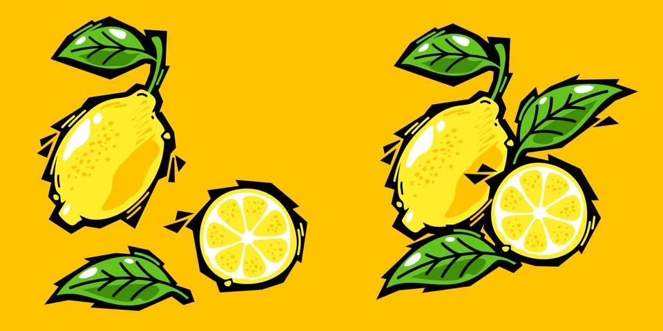Graffiti Style Fresh Lemons Assorted Set. Isolated Vector Illustration Stock Illustration