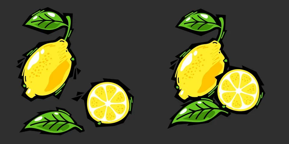 Graffiti Style Fresh Lemons Assorted Set. Isolated Vector Illustration Stock Illustration