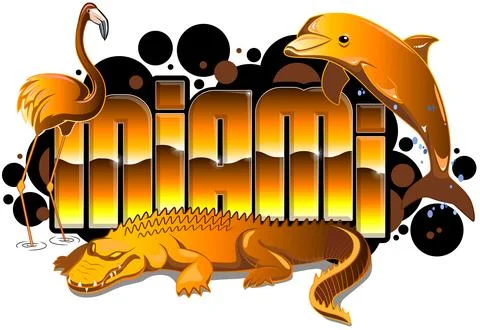 Graffiti Styled Retro Vector Graphics Design - Miami Stock Illustration