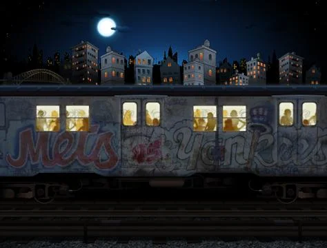 Graffiti Subway train by Night Stock-Illustration