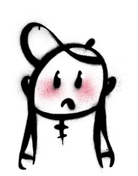 Graffiti surprised character sprayed in black over white Stock Illustration